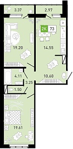 Планировка: Евротрешка 73 м² в ЖК Ново Комарово, Ново-Комарово