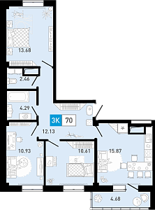 Планировка: 4-комнатная евро 69.7 м² в ЖК Ново Комарово, Ново-Комарово