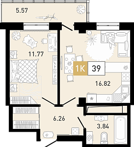 Планировка: Евродвушка 38.9 м² в ЖК Ново Комарово, Ново-Комарово