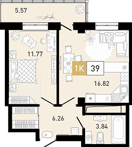 Планировка: Евродвушка 38.6 м² в ЖК Ново Комарово, Ново-Комарово