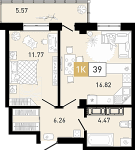 Планировка: Евродвушка 39.6 м² в ЖК Ново Комарово, Ново-Комарово