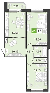 Планировка: Евротрешка 67.9 м² в ЖК Ново Комарово, Ново-Комарово