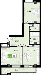 Планировка: 2-комнатная 58.7 м² в ЖК Ново Комарово, Ново-Комарово