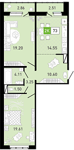 Планировка: Евротрешка 73 м² в ЖК Пятый квартал, Ново-Патрушево