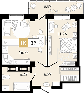 Планировка: Евродвушка 39.7 м² в ЖК Ново Комарово, Ново-Комарово