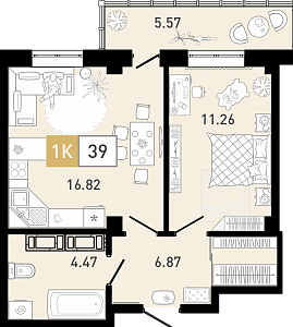 Планировка: Евродвушка 39.6 м² в ЖК Ново Комарово, Ново-Комарово