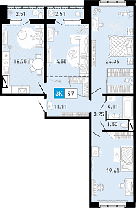 Планировка: 4-комнатная евро 97.2 м² в ЖК Ново Комарово, Ново-Комарово