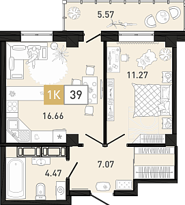 Планировка: Евродвушка 39.7 м² в ЖК Ново Комарово, Ново-Комарово