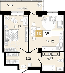 Планировка: Евродвушка 39.7 м² в ЖК Ново Комарово, Ново-Комарово