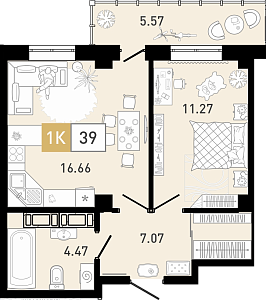 Планировка: Евродвушка 39.8 м² в ЖК Ново Комарово, Ново-Комарово