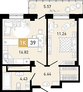 Планировка: Евродвушка 39.5 м² в ЖК Ново Комарово, Ново-Комарово