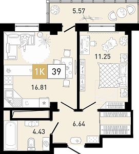 Планировка: Евродвушка 39.3 м² в ЖК Ново Комарово, Ново-Комарово