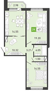 Планировка: Евротрешка 67.9 м² в ЖК Ново Комарово, Ново-Комарово
