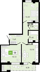 Планировка: Евротрешка 58.9 м² в ЖК Ново Комарово, Ново-Комарово