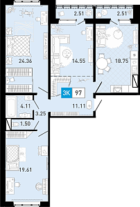 Планировка: 4-комнатная евро 97.2 м² в ЖК Ново Комарово, Ново-Комарово